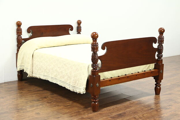 Empire 1820 Antique Mahogany Acanthus Carved Cannonball Full Size Bed photo