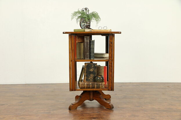 Victorian Antique Butternut & Pine Spinning Chairside Revolving Bookcase #30552 photo