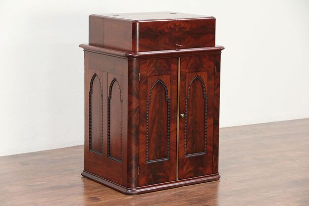 Victorian Gothic Antique Mahogany Sewing, Bar or Console Cabinet #29937 photo
