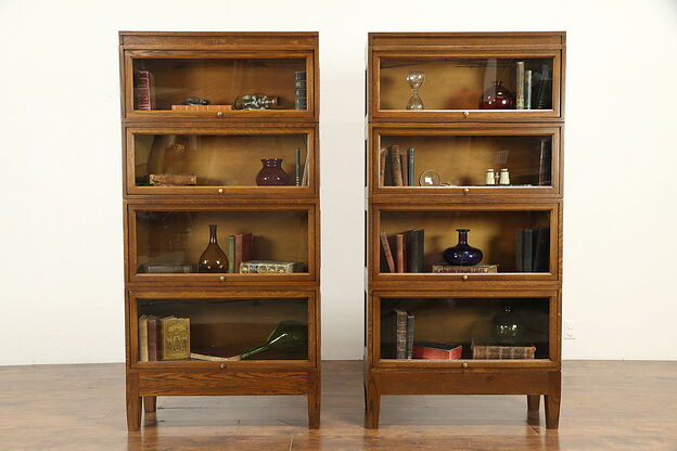 Pair of Arts & Crafts Mission Oak Stacking Craftsman Lawyer Bookcases #32140 photo