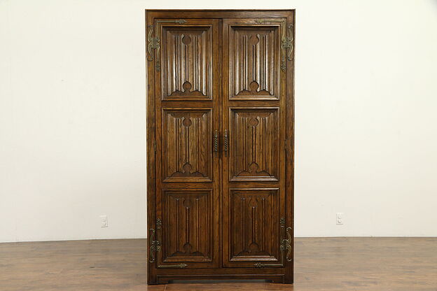 Oak Renaissance Carved Vintage Armoire, Wardrobe or Closet, Knapp & Tubbs #32180 photo