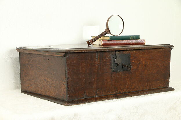 Georgian Antique 1760 Oak Bible Box, Document Chest, Original Lock #32289 photo