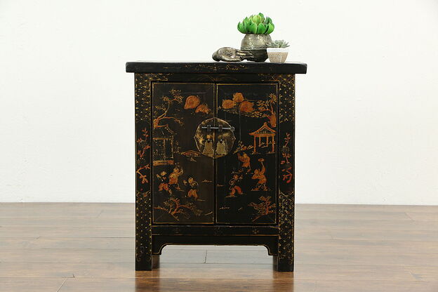 Chinese Antique Hand Painted Lacquer End Table, Console or Nightstand #33283 photo