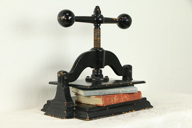 Victorian Cast Iron Antique Black Bookbinder Book Press, Dumb Bell Handle #32634 photo