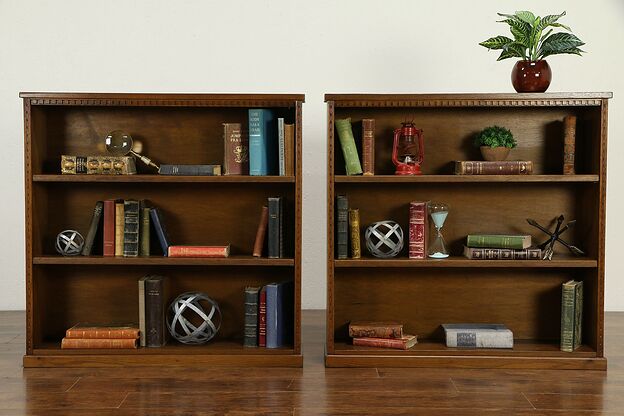 Pair of Solid Oak Vintage Bookcases, Adjustable Shelves #32669 photo
