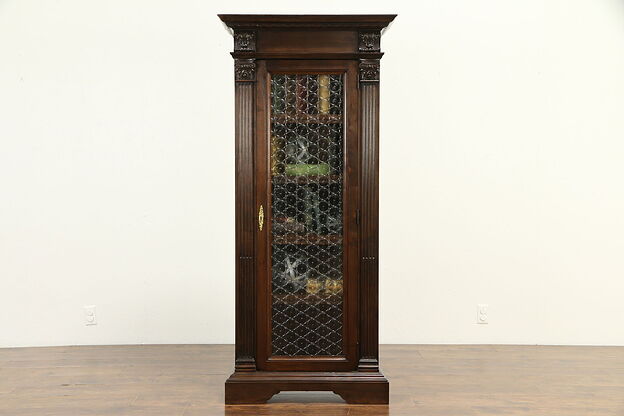 Italian Antique Carved Walnut Bookcase or Display Cabinet with Grill B #32764 photo