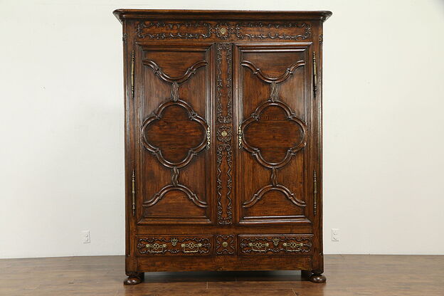 Oak Country Provincial French Antique 1770 Armoire, Closet or Wardrobe #32815 photo