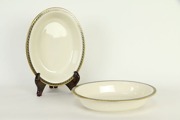 Lenox Tyler Pattern Pair of Oval Serving Bowls, Black & Gold #32816 photo