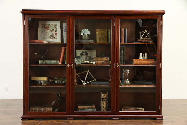 Mahogany Antique Triple Library Bookcase, Adjustable Shelves #32843 photo