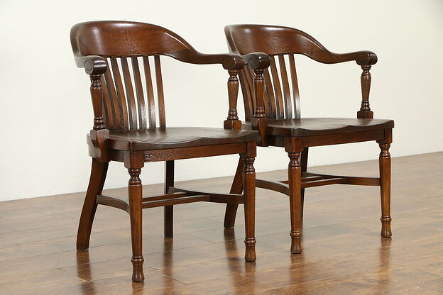 Oak Quarter Sawn Antique Banker, Office or Library Desk Chairs, Welch C #32873 photo