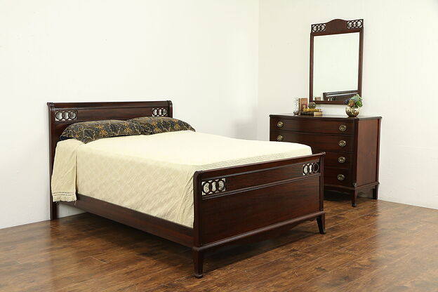 Traditional Vintage Mahogany 3 pc Bedroom Set, Double Bed, Chest, Mirror #32964 photo