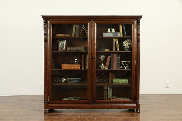 Victorian Antique Carved Oak Library Bookcase, Berkey & Gay #33010 photo