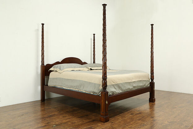 King Size Vintage Carved Mahogany Poster Bed #33121 photo