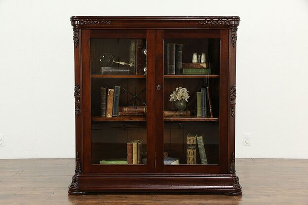 German Antique Mahogany Bookcase, Adjustable Shelves #33224 photo