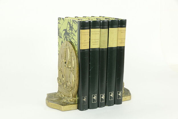 Pair of Cast Brass Antique Clipper Sailing Ship Bookends #33486 photo