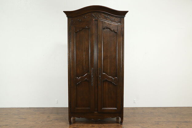 Country French Farmhouse Vintage Hand Carved Walnut Armoire or Wardrobe #33952 photo