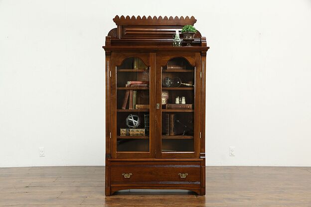 Country Late Victorian Eastlake Antique Cherry Bookcase or Bath Cabinet #33979 photo
