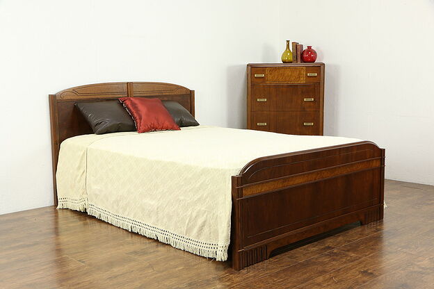 Art Deco Vintage Walnut 2 Piece Bedroom Set, Full Size Bed & Tall Chest #34384 photo