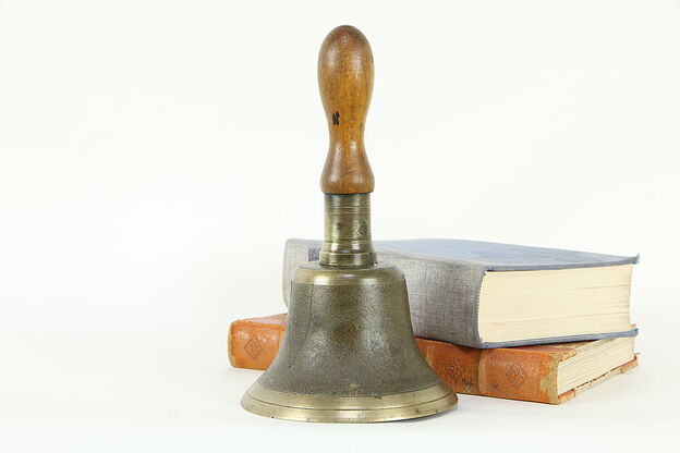 Brass Antique English Schoolmaster Bell, Maple Handle #34578 photo