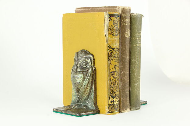 Pair of Antique Standing Owl Antique Bookends #34592 photo