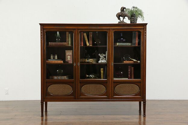 Carved Mahogany Antique 1910 Triple Office Bookcase, Wavy Glass #35714 photo
