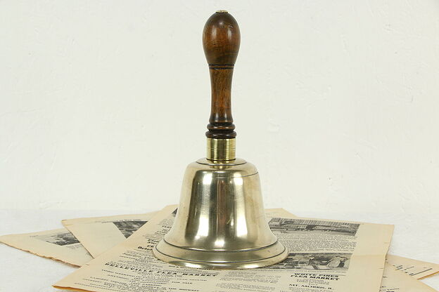 Brass Antique English Schoolmaster Bell, Cherry Handle #33666 photo