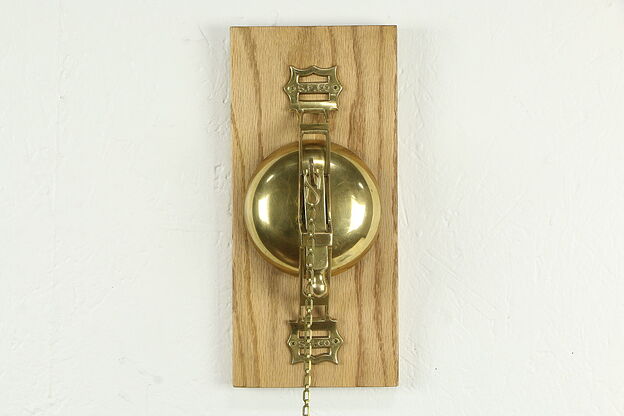 Firehouse Vintage Brass Wall Bell, Oak Mounting Plaque, SF Co #33668 photo