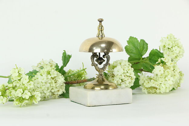 Victorian Antique Brass Hotel or Counter Bell, Marble Base, Pat 1874 #33670 photo