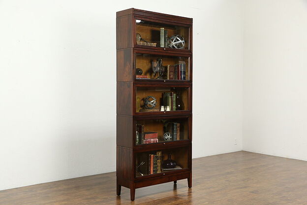 Lawyer Antique Craftsman 5 Stack Bookcase, Wavy Glass Doors, Signed Macey #34239 photo