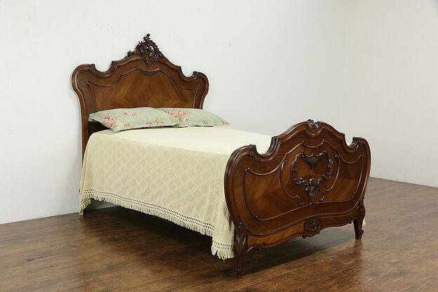 Louis XV Style Antique French Full Double Size Hand Carved Walnut Bed #34243 photo