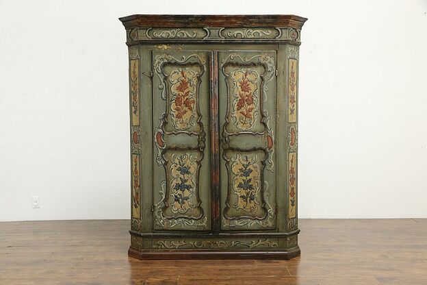 Bavarian Antique 1700 Hand Painted Pine Armoire, Secret Compartment #34838 photo
