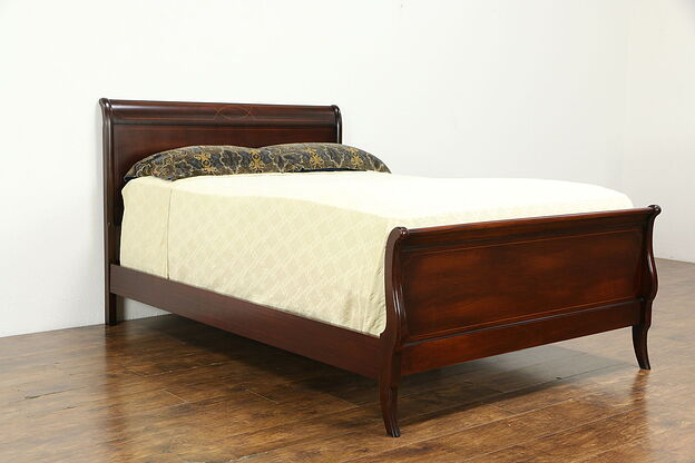 Traditional Mahogany Vintage Full or Double Size Sleigh Bed, White #34972 photo