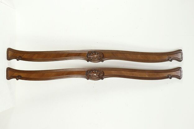 Pair of Antique Salvage Shell Carved Walnut French Bed Rails #35061 photo