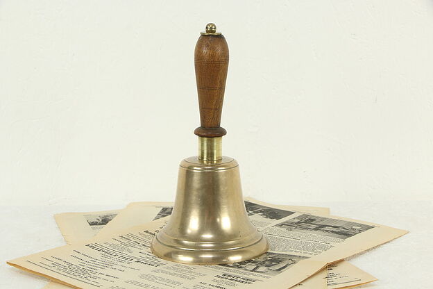 Brass Antique English Schoolmaster Bell, Mahogany Handle #35163 photo