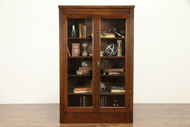 Oak Arts & Crafts MIssion Oak Antique Craftsman Bookcase, Wavy Glass  #35298 photo