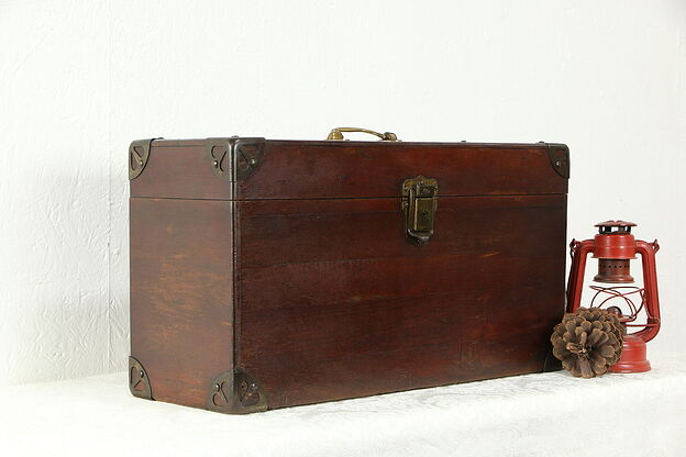 Mahogany Antique Box or Case, Corner Mounts, Brass Handle #35221 photo
