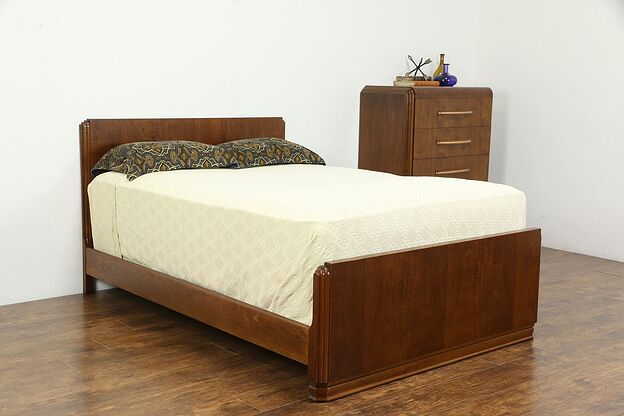 Art Deco Midcentury Modern Bedroom Set, Tall Chest & Full Size Bed  #35353 photo