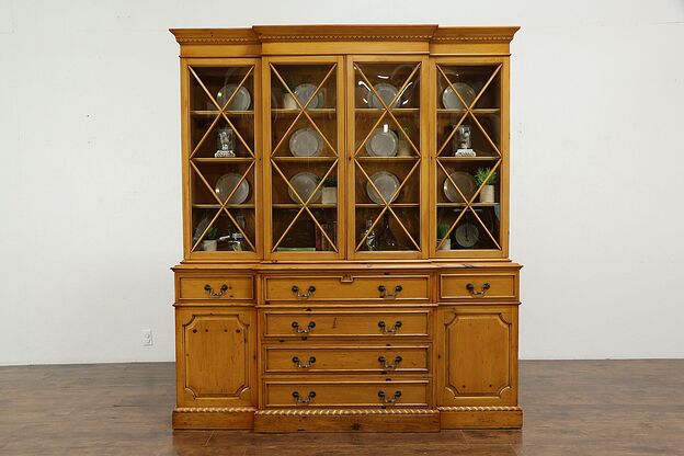 Georgian Design Pine Breakfront Vintage China Cabinet Bookcase, Saginaw #35367 photo