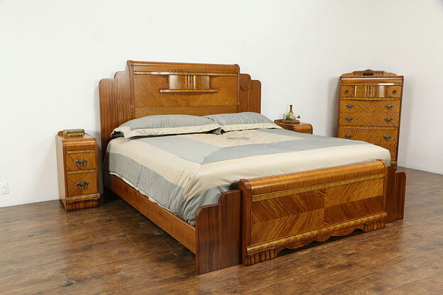Art Deco Waterfall Design Vintage 4 Pc. Bedroom Set, King Size Bed #35421 photo