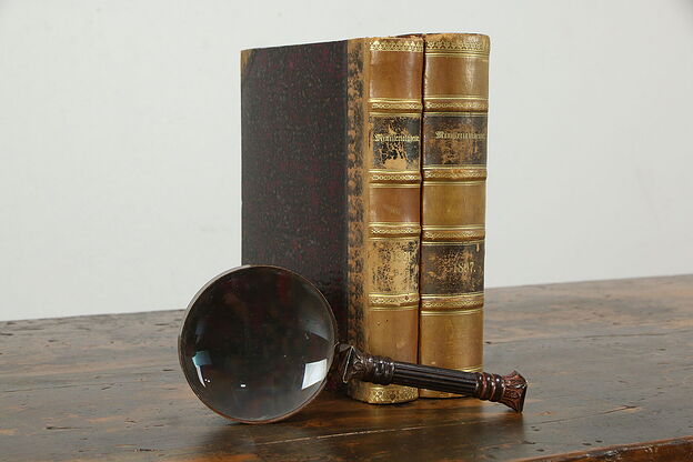 Gold Tooled Leather Two Volume Set of Danish Records, 1921 & 1897 #35495 photo
