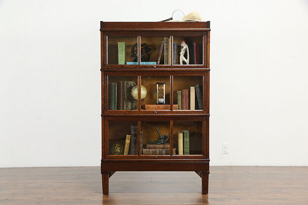Oak Antique 3 Stack Lawyer, Office or Library Bookcase, Macey #33812 photo