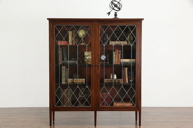 Mahogany Antique Office Bookcase, Leaded Glass Doors, Cowan Chicago #34009 photo