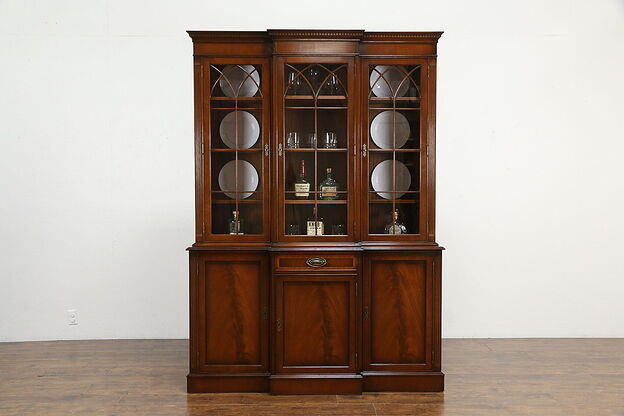 Traditional Mahogany Vintage Breakfront China Cabinet or Bookcase #34052 photo
