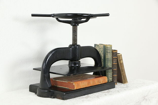 Victorian Antique 1890 Cast Iron Bookbinder Book Press, Spoke Wheel #34266 photo