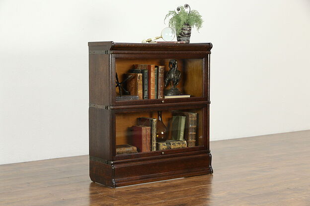 Oak Antique 2 Stack Lawyer Bookcase, Wavy Glass, Globe Wernicke #35766 photo
