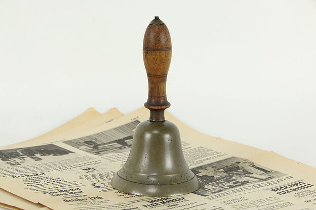 Brass Antique English Schoolmaster Bell, Cherry Handle #35866 photo