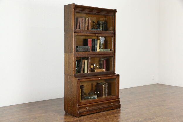 Oak Antique 4 Stack Lawyer Office Bookcase, Spring Loaded Doors #35934 photo
