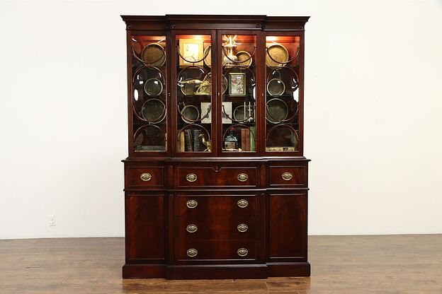Traditional Vintage Breakfront China Cabinet or Bookcase & Desk, Saginaw #33829 photo