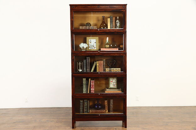 Lawyer Antique Birch 5 Stack Library or Office Bookcase Wavy Glass, Macey #34240 photo