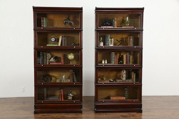 Pair of 5 Stack Antique Lawyer Office Bookcases, All Original, Macey #36226 photo